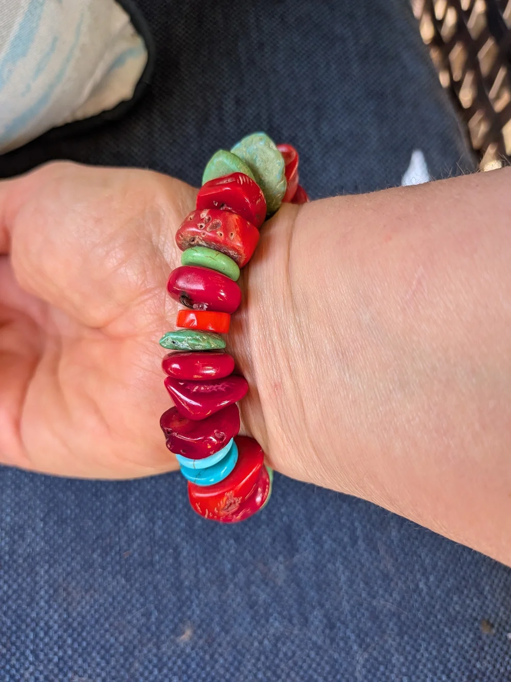 Chunky Colorful Turquoise & Coral Statement Bracelet - Women Jewelry